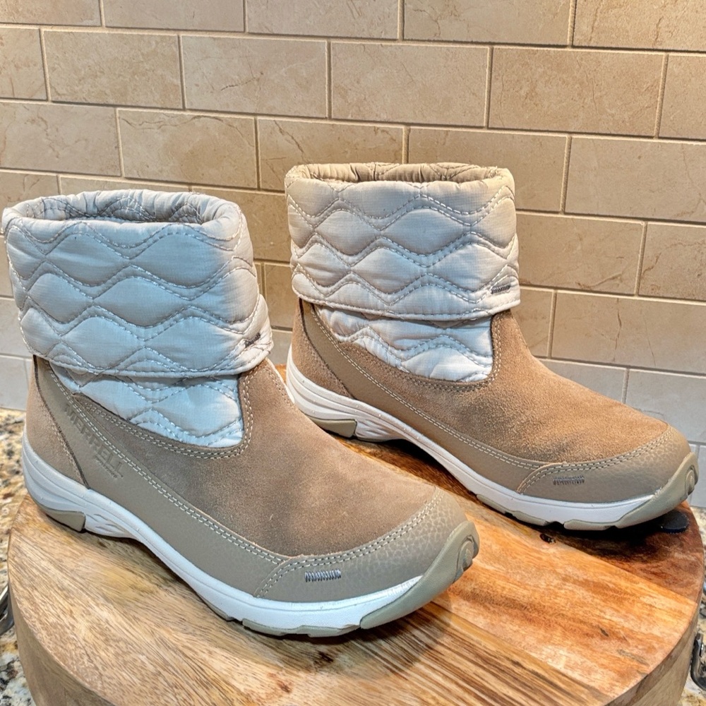 Merrell Approach Brindle Winter Waterproof Booties Quilted Suede Boots Size 7
